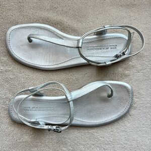 Jil Sander Silver‎ Metallic Flat Italian Sandal Double Wrap Ankle Strap EU 36 US